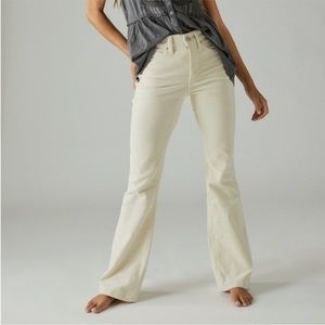 LUCKY BRAND Stevie High Rise Corduroy Flare Bottoms Cream Beige Bell